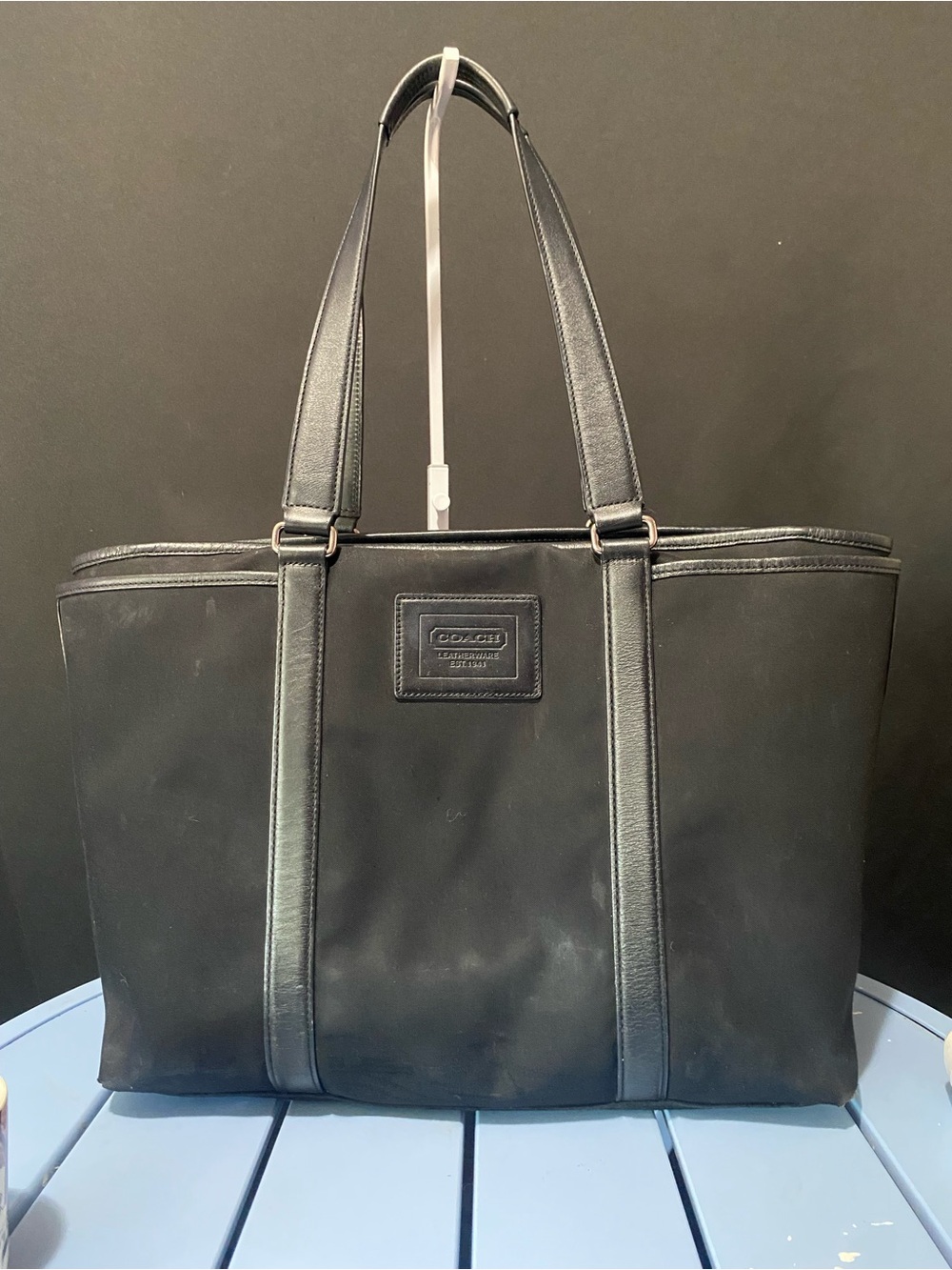 Vintage Coach Black Leather Canvas Extra Large Tote Purse Bag #E0785-F7700/